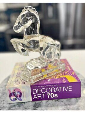 Vintage 1940s Clear Glass Rearing Horse Bookend By L.E. Smith